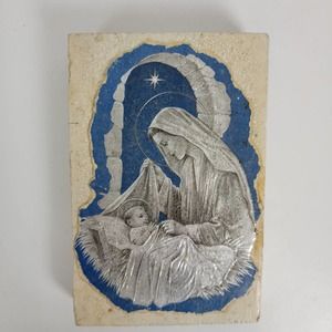 Unbranded Wall Art One Size Blue Handmade Wood Rustic Madonna and Baby Jesus